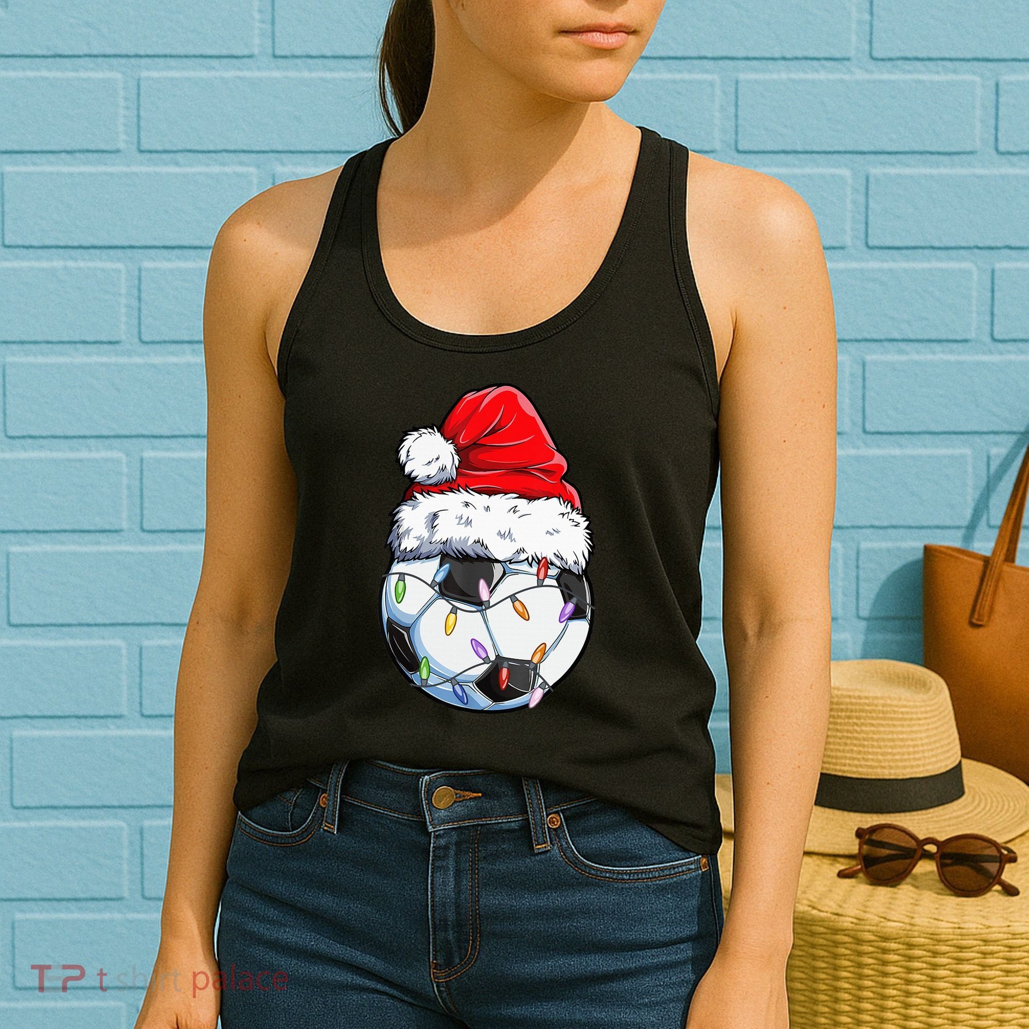 Soccer Football Christmas Santa Hat Hilarious Xmas Gift Women's Tank Top