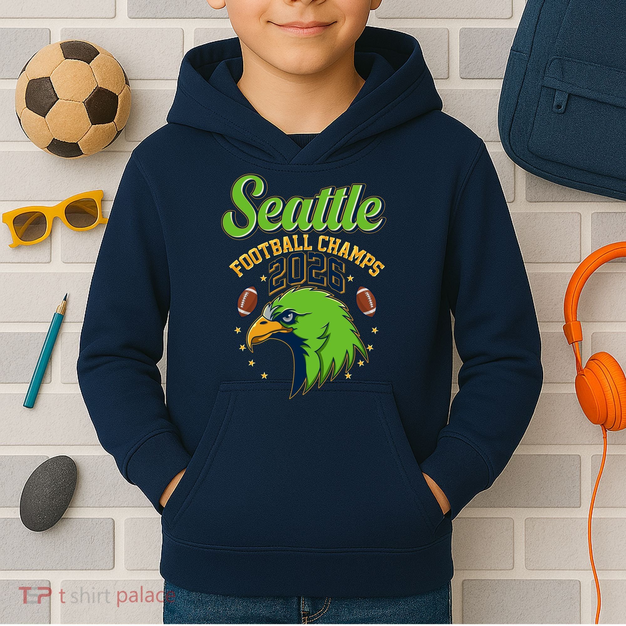 Seattle Football Champs 2026 Kids Hoodie