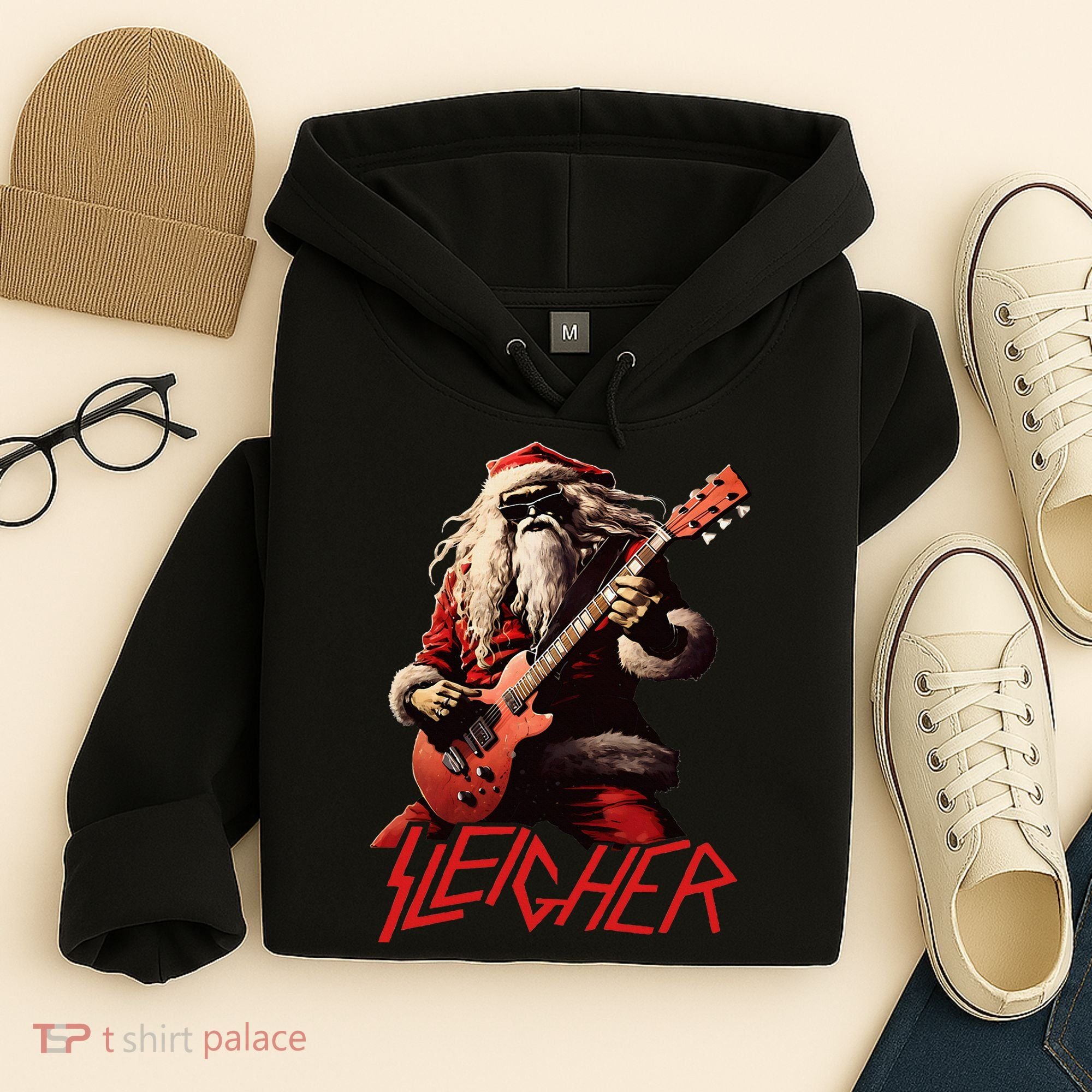 Sleigher Funny Christmas Heavy Metal Music Hoodie