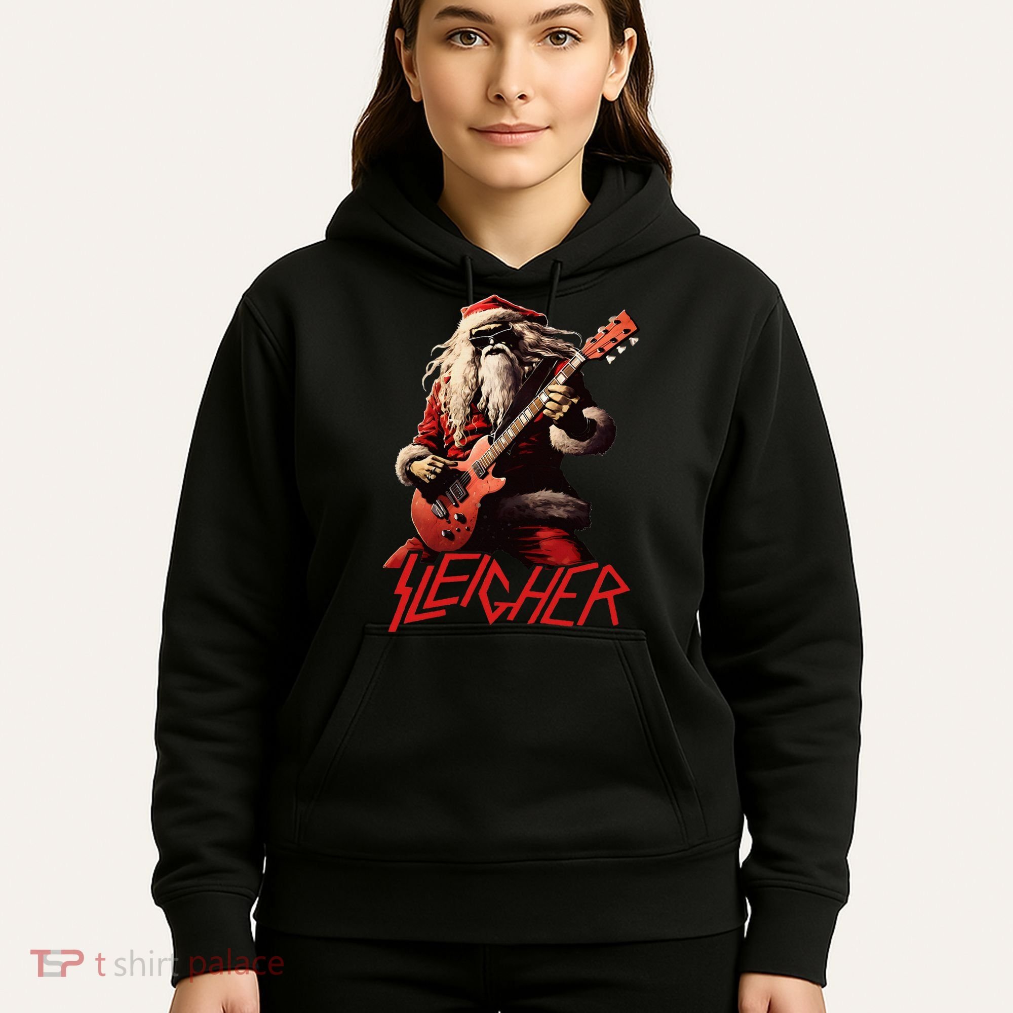 Sleigher Funny Christmas Heavy Metal Music Hoodie
