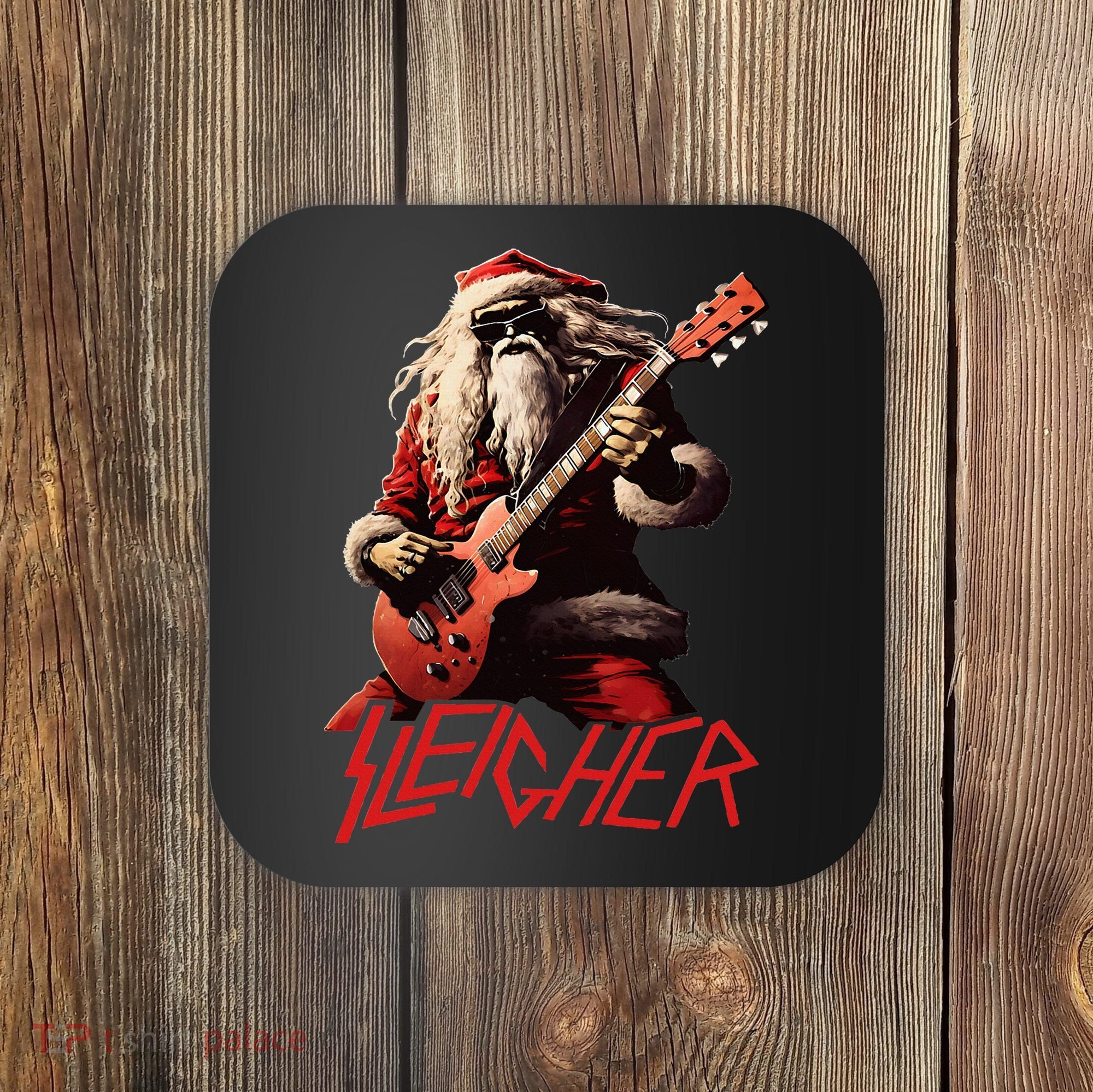 Sleigher Funny Christmas Heavy Metal Music Coaster