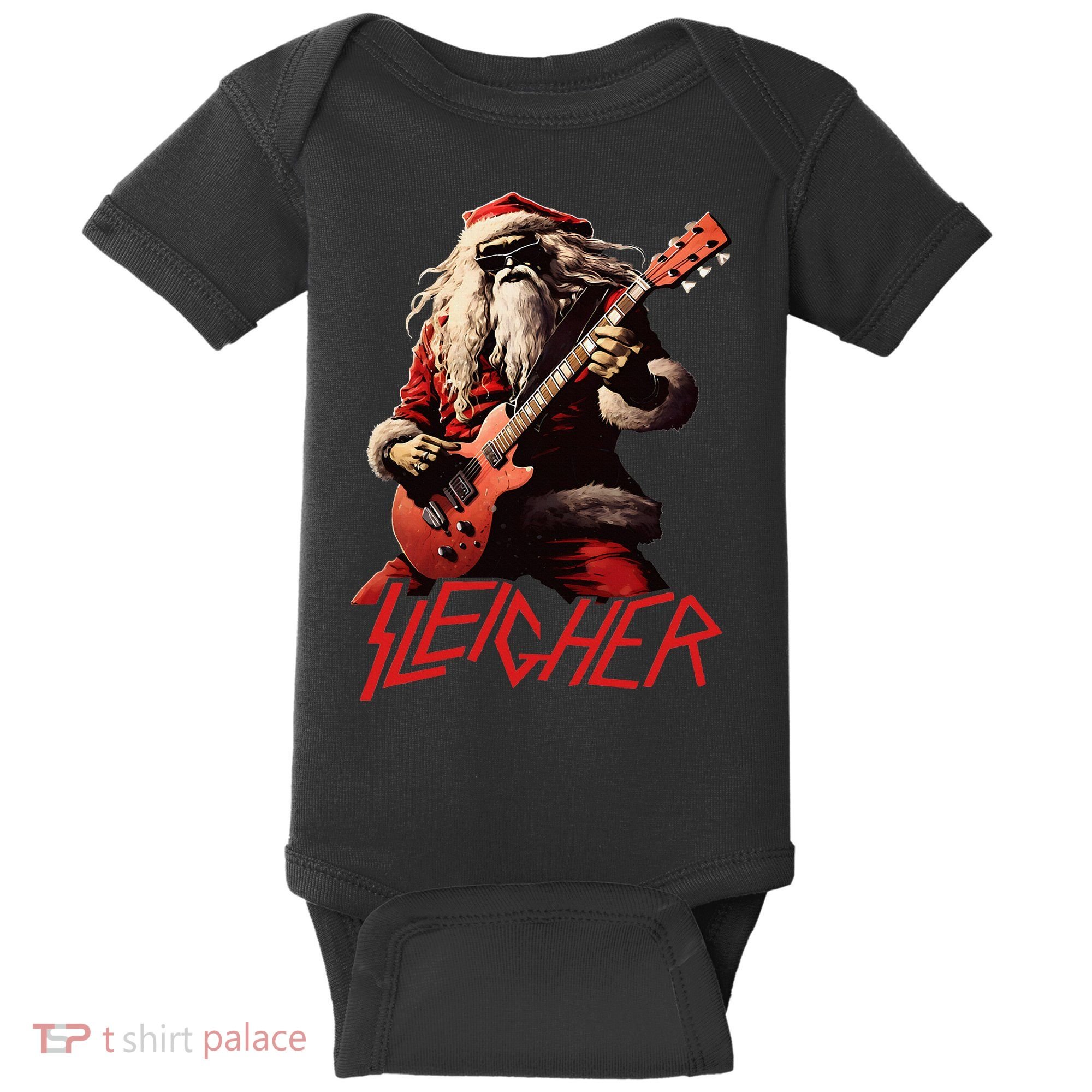 Sleigher Funny Christmas Heavy Metal Music Baby Bodysuit