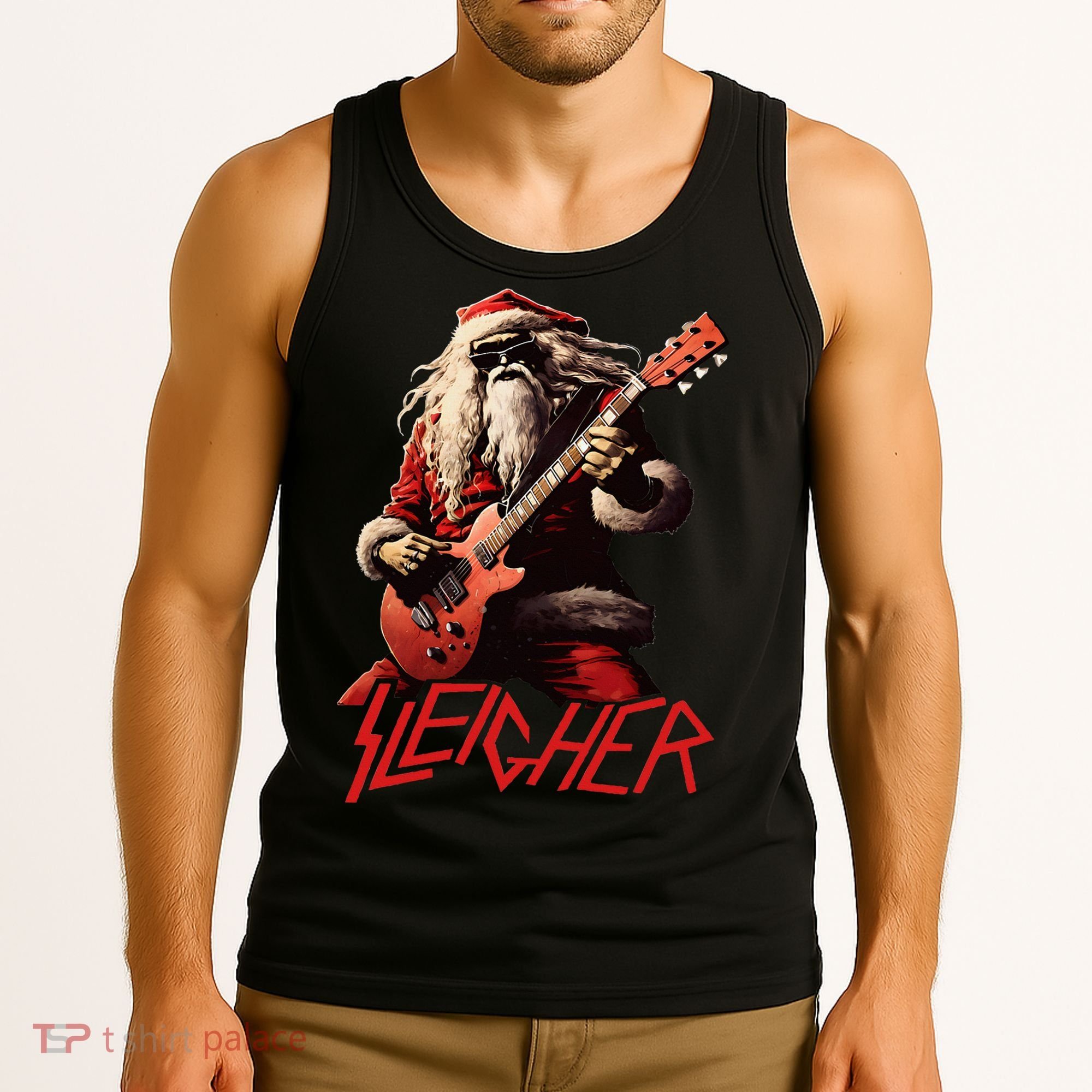 Sleigher Funny Christmas Heavy Metal Music Tank Top