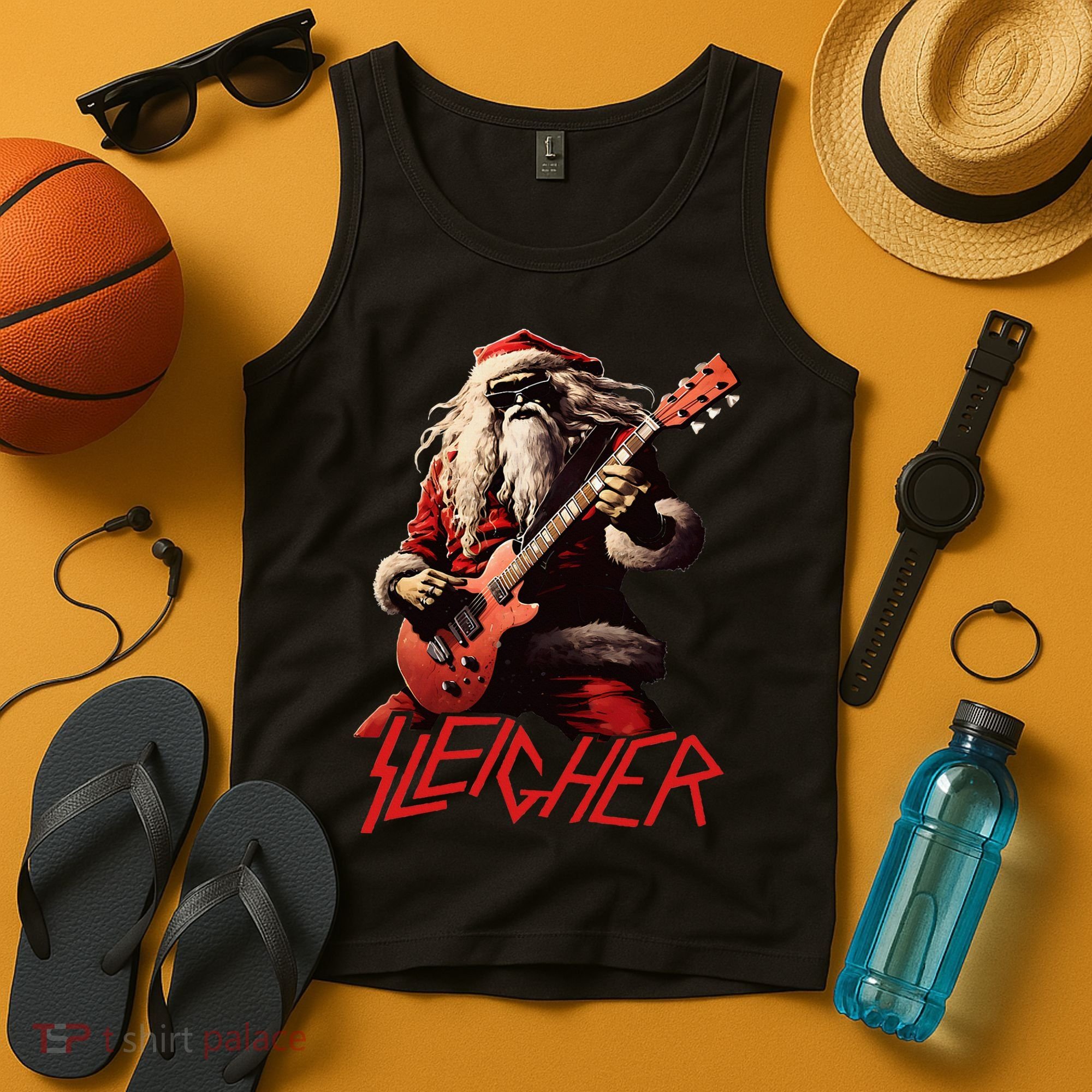 Sleigher Funny Christmas Heavy Metal Music Tank Top