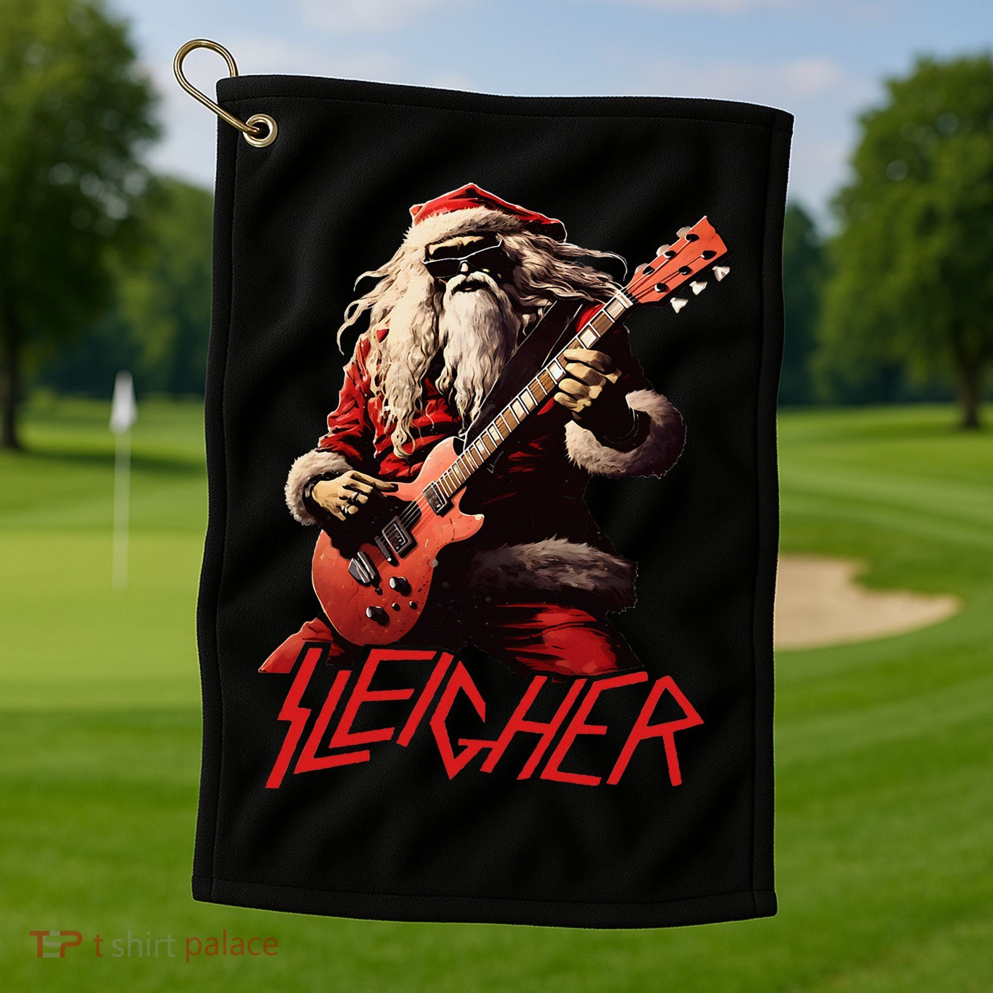 Sleigher Funny Christmas Heavy Metal Music Golf Towel
