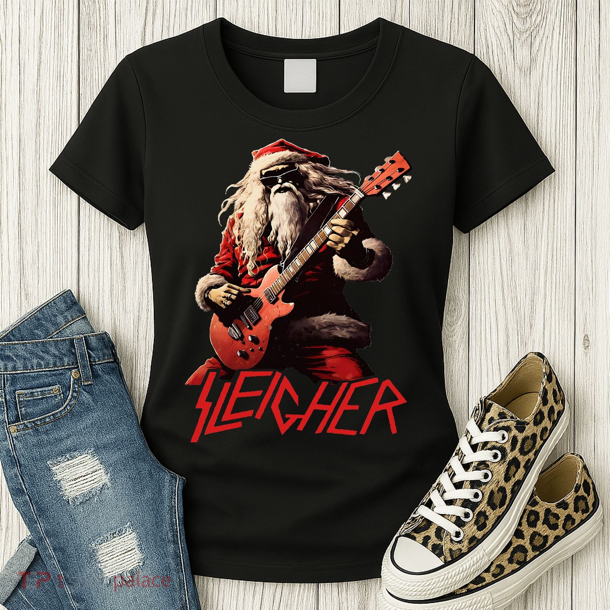 Sleigher Funny Christmas Heavy Metal Music Women's T-Shirt