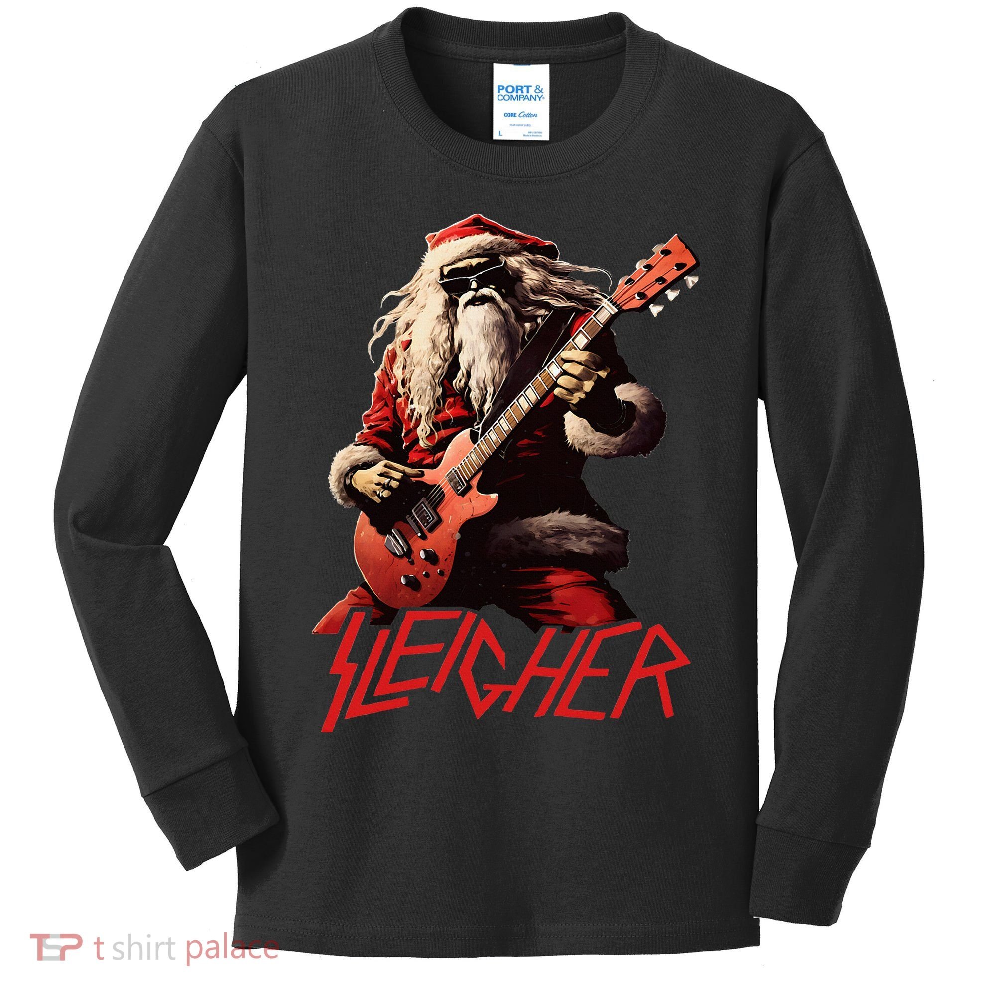 Sleigher Funny Christmas Heavy Metal Music Kids Long Sleeve Shirt