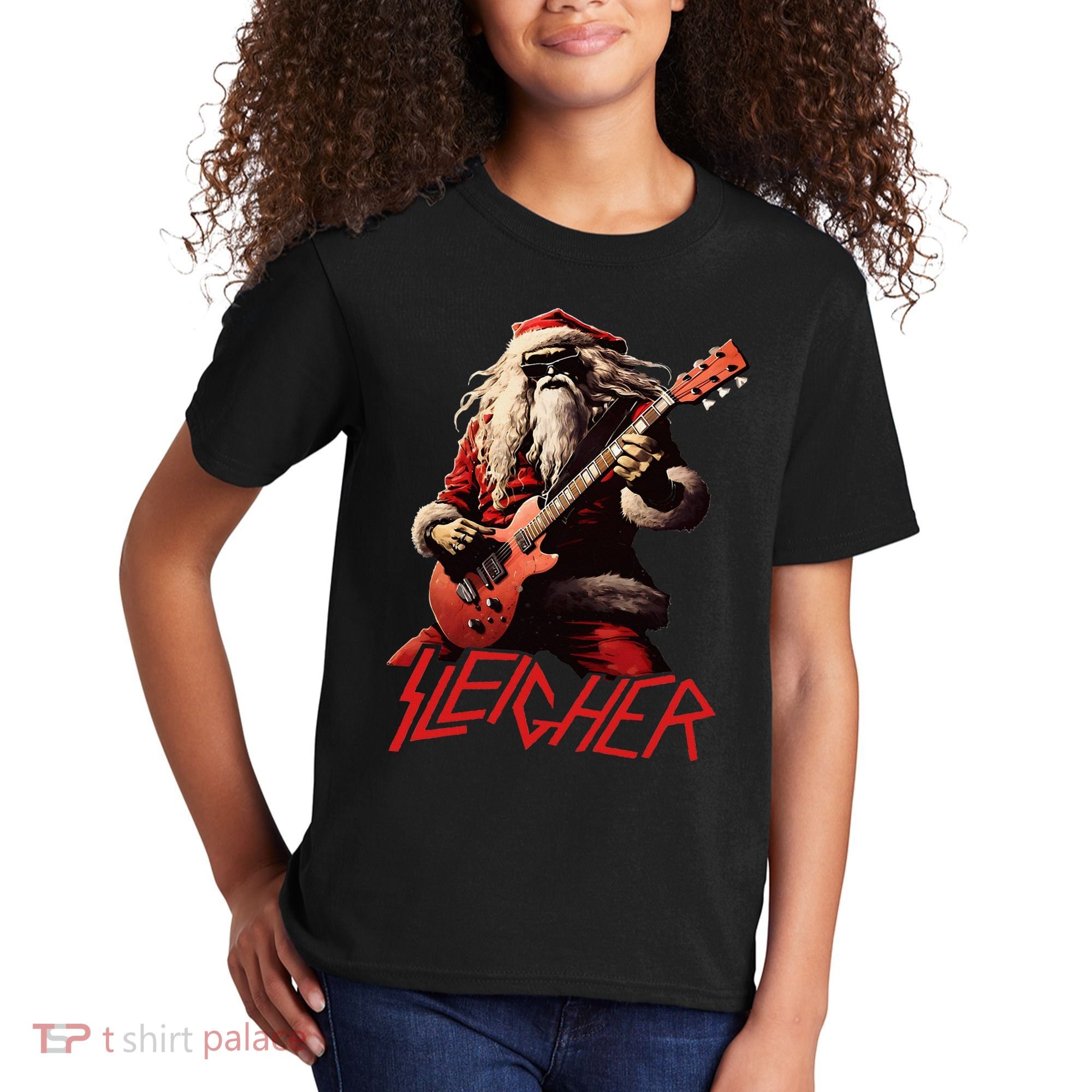 Sleigher Funny Christmas Heavy Metal Music Kids T-Shirt