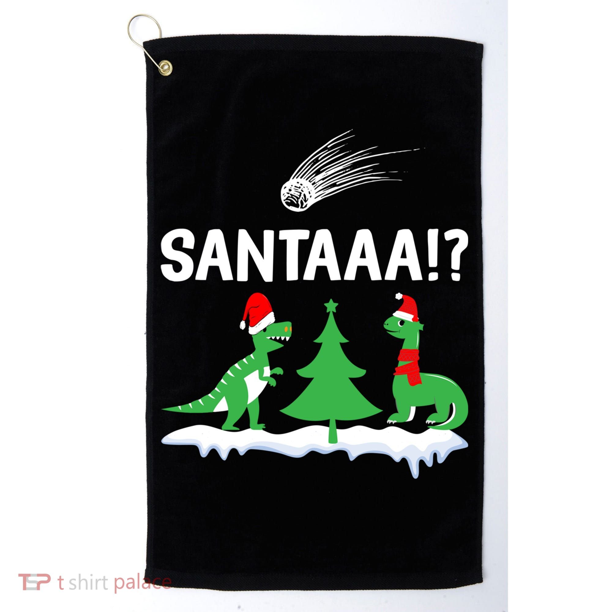 Santaa Funny Christmas Dinosaurs Meteor Xmas Humor Lover Funny Gift Golf Towel