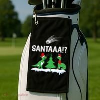 Santaa Funny Christmas Dinosaurs Meteor Xmas Humor Lover Funny Gift Golf Towel thumb 2