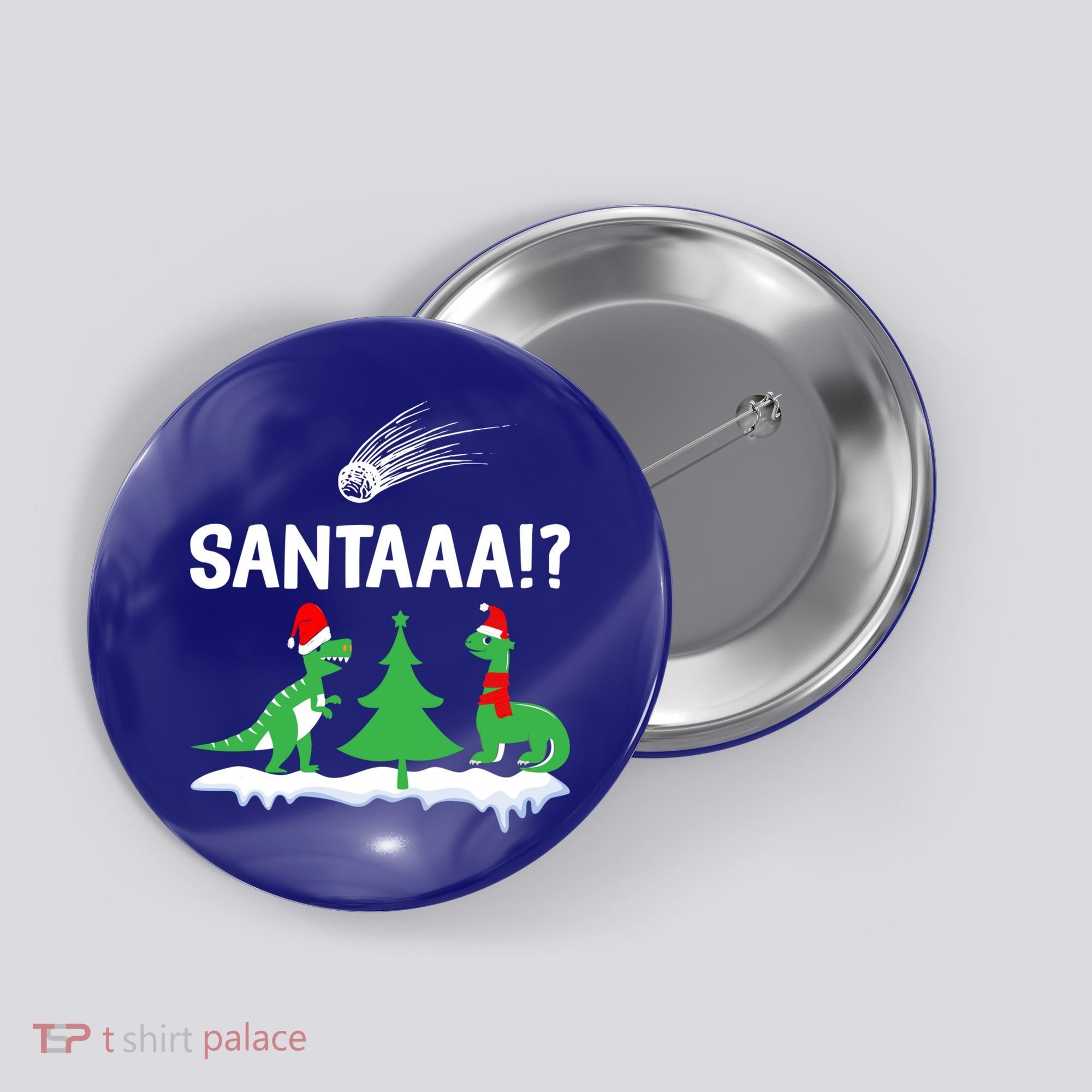Santaa Funny Christmas Dinosaurs Meteor Xmas Humor Lover Funny Gift Button