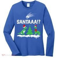 Santaa Funny Christmas Dinosaurs Meteor Xmas Humor Lover Funny Gift Women's Long Sleeve Shirt thumb 0