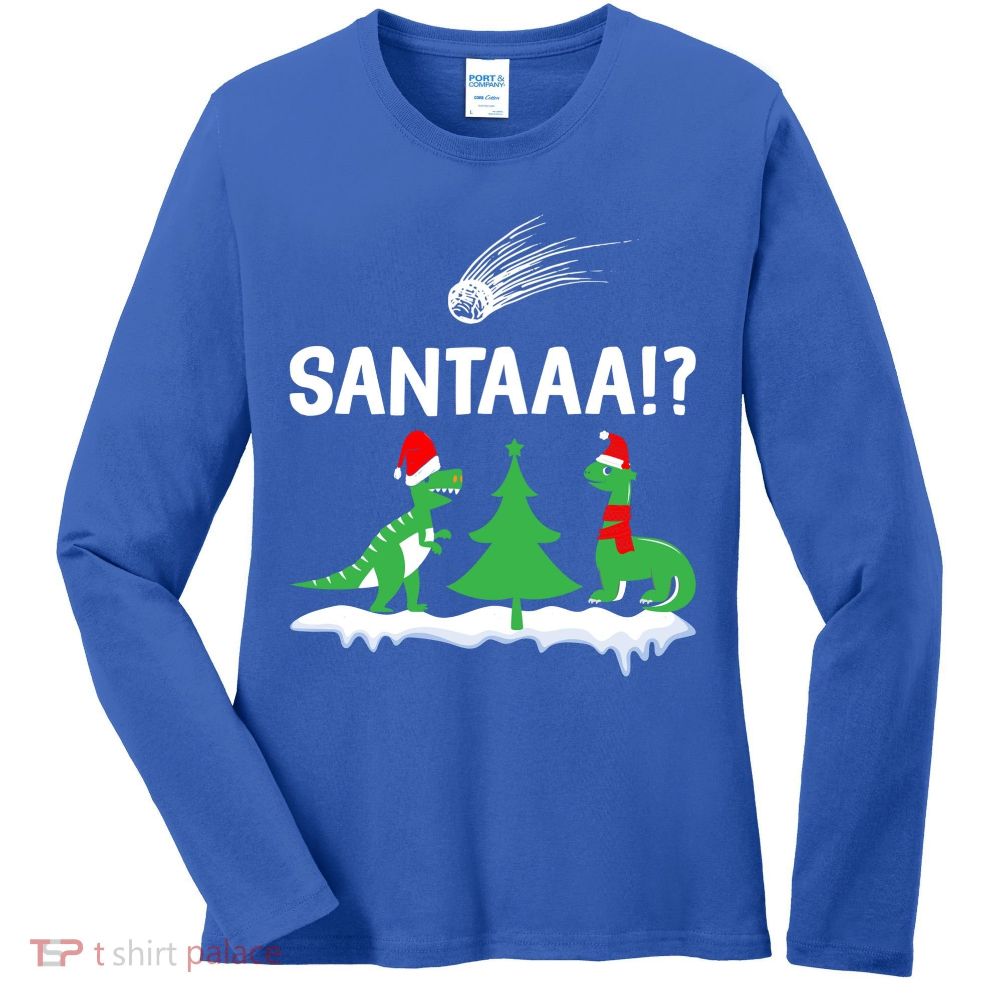 Santaa Funny Christmas Dinosaurs Meteor Xmas Humor Lover Funny Gift Women's Long Sleeve Shirt