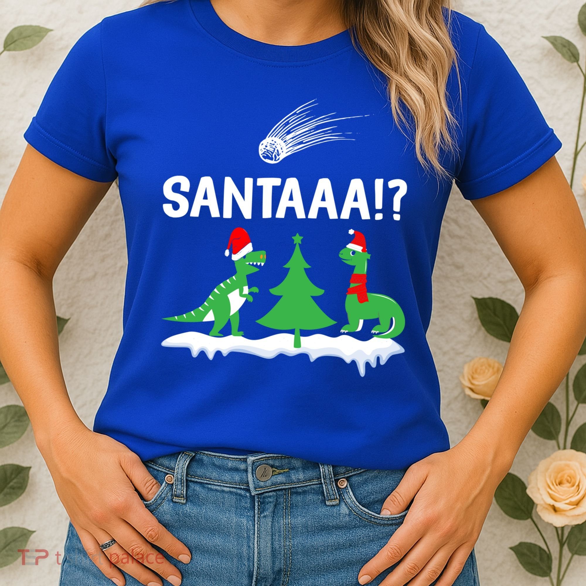 Santaa Funny Christmas Dinosaurs Meteor Xmas Humor Lover Funny Gift Women's T-Shirt