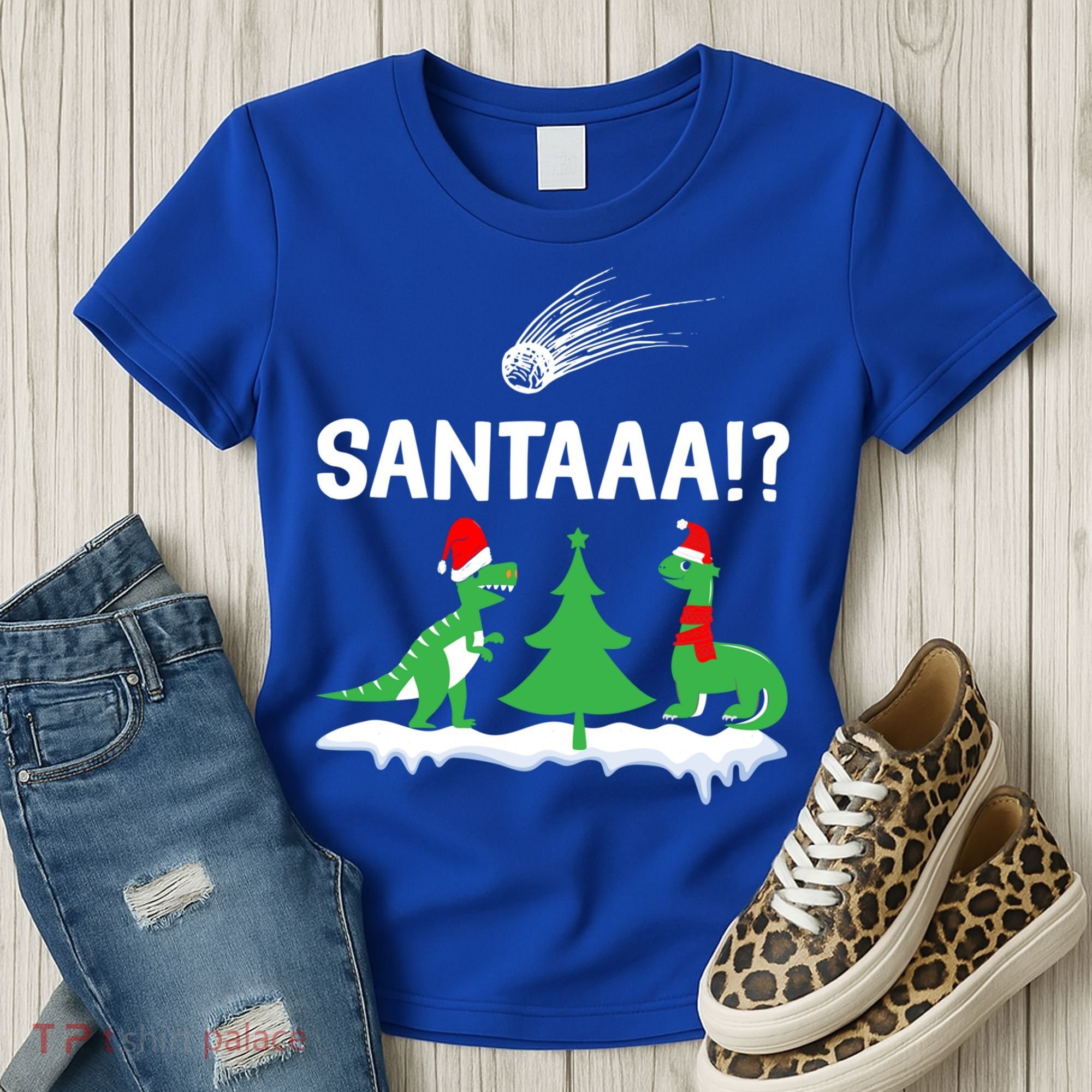 Santaa Funny Christmas Dinosaurs Meteor Xmas Humor Lover Funny Gift Women's T-Shirt