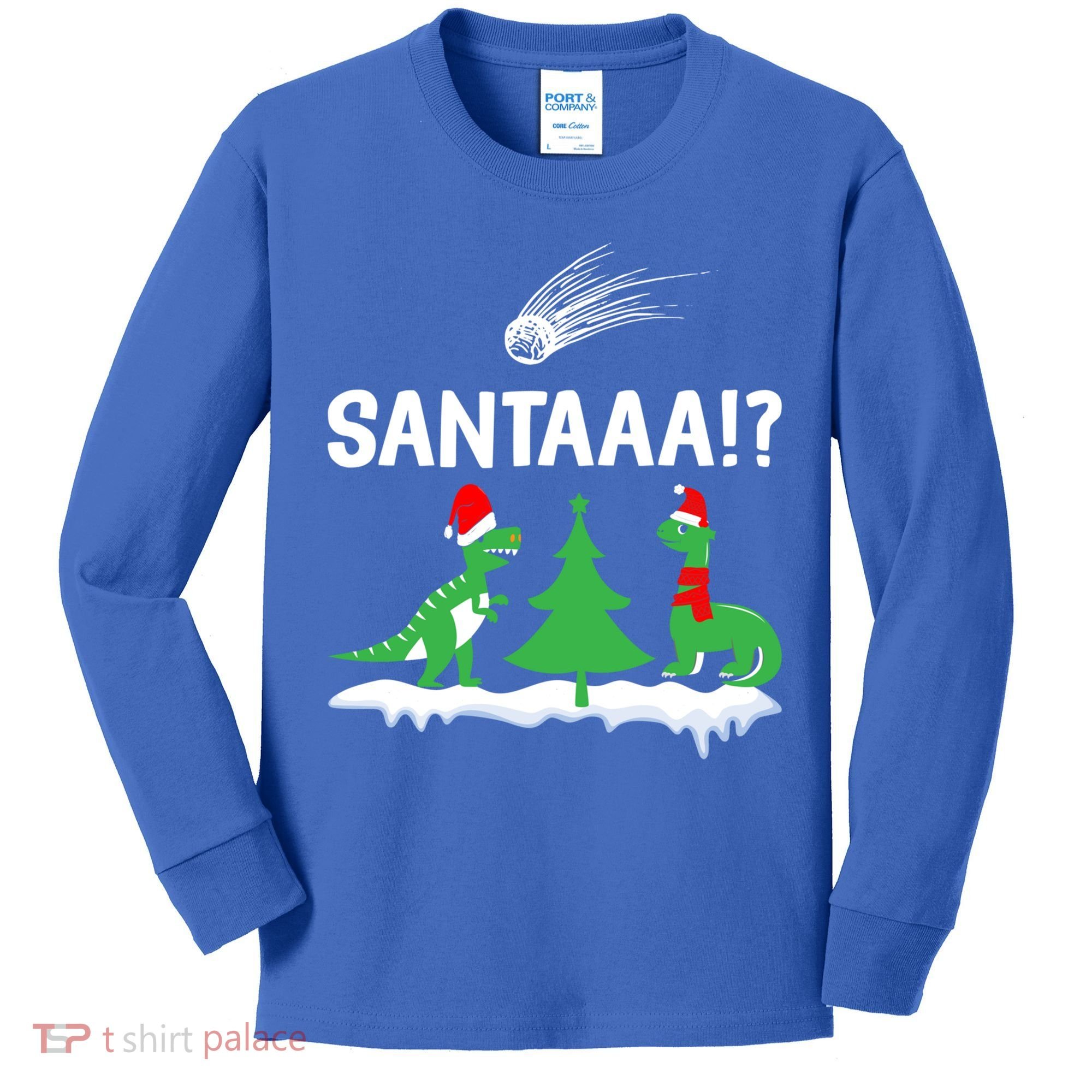 Santaa Funny Christmas Dinosaurs Meteor Xmas Humor Lover Funny Gift Kids Long Sleeve Shirt