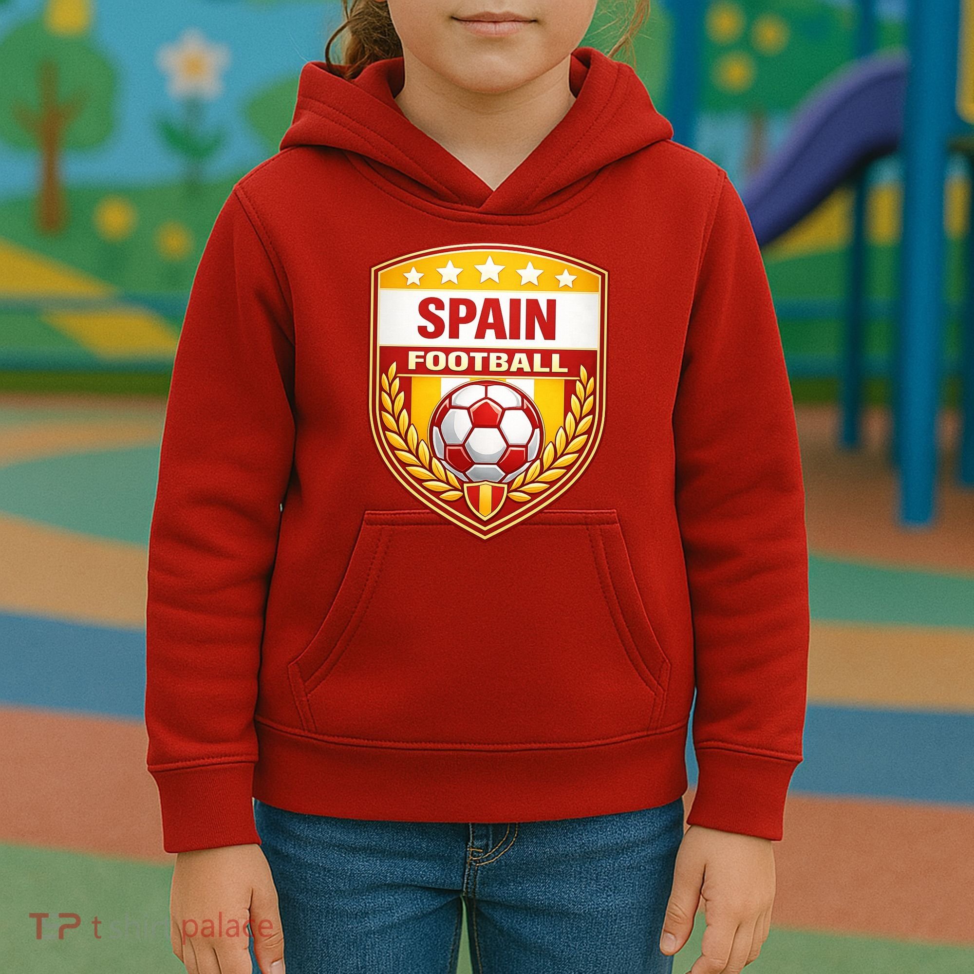 Spain Football Crest Soccer Ball Badge Shield Kids Hoodie