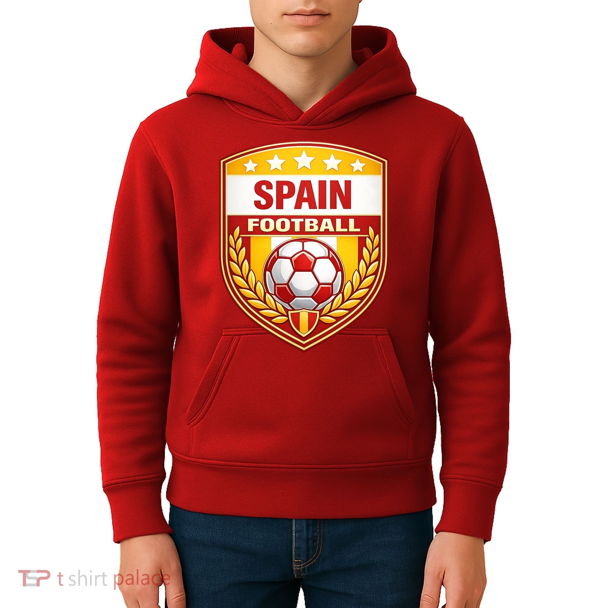Spain Football Crest Soccer Ball Badge Shield Kids Hoodie