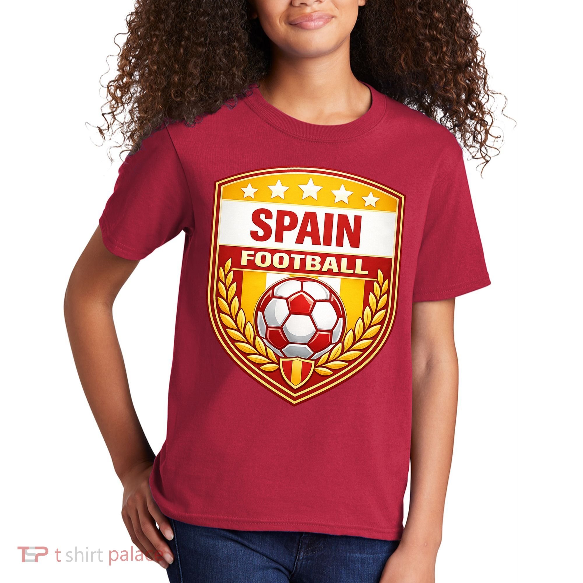 Spain Football Crest Soccer Ball Badge Shield Kids T-Shirt