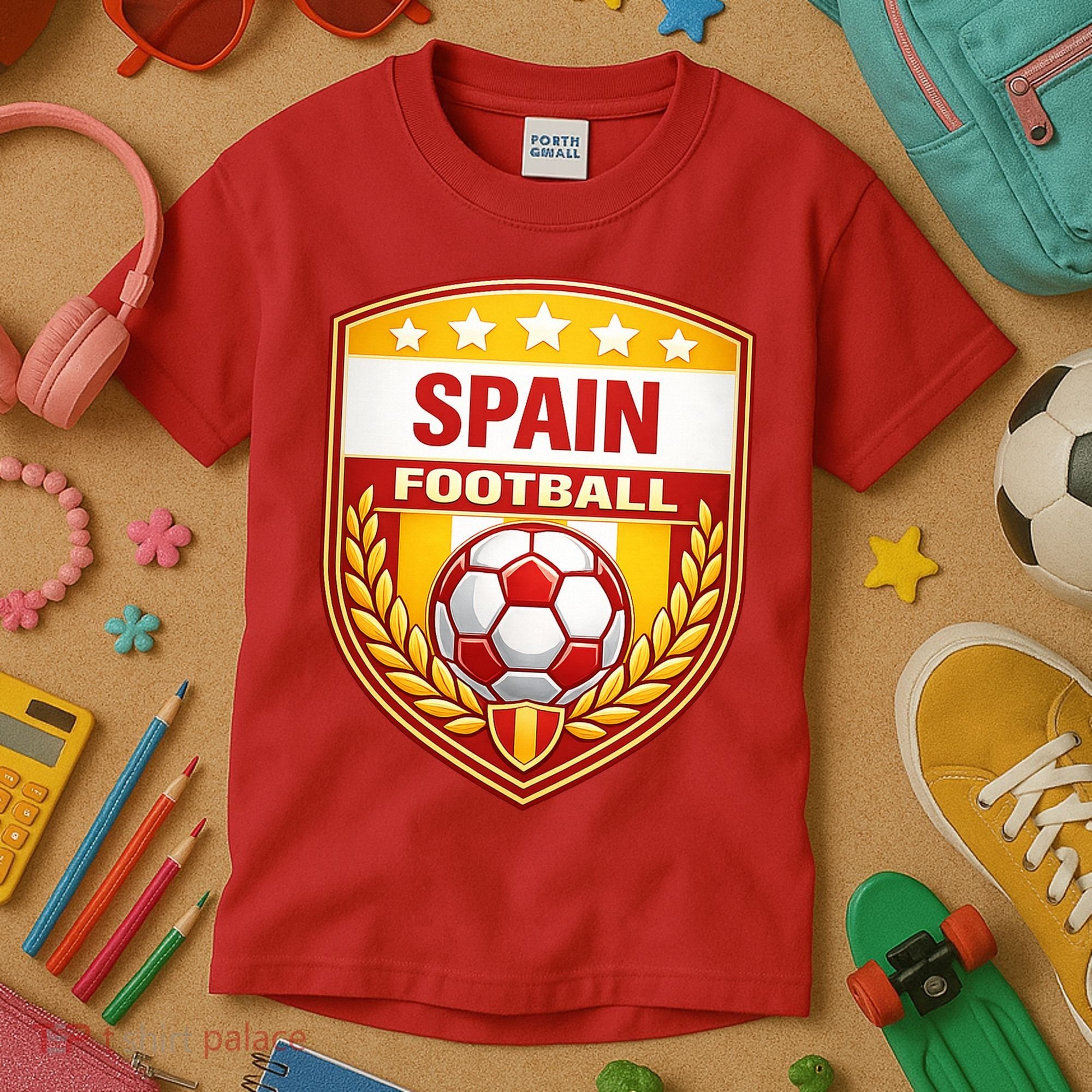 Spain Football Crest Soccer Ball Badge Shield Kids T-Shirt
