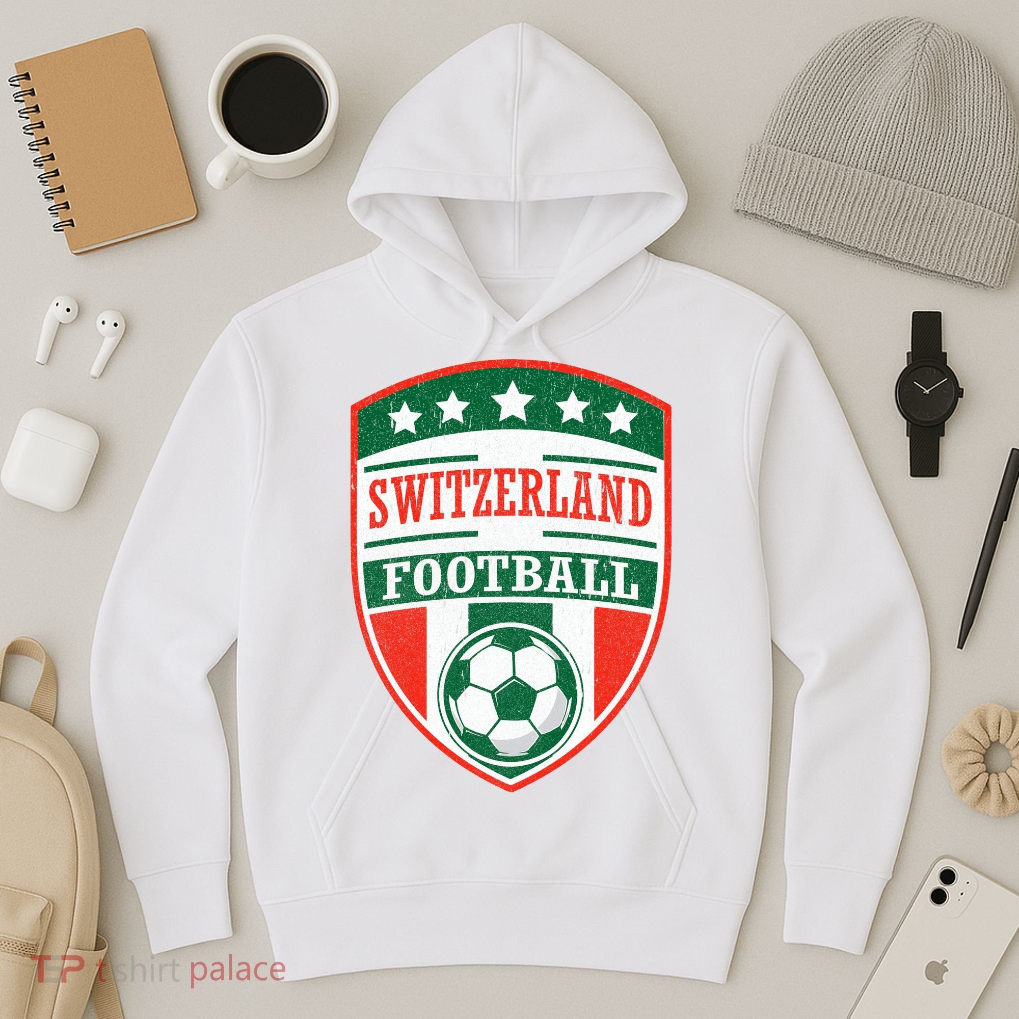 Switzerland Football Crest Soccer Ball Badge Shield Hoodie