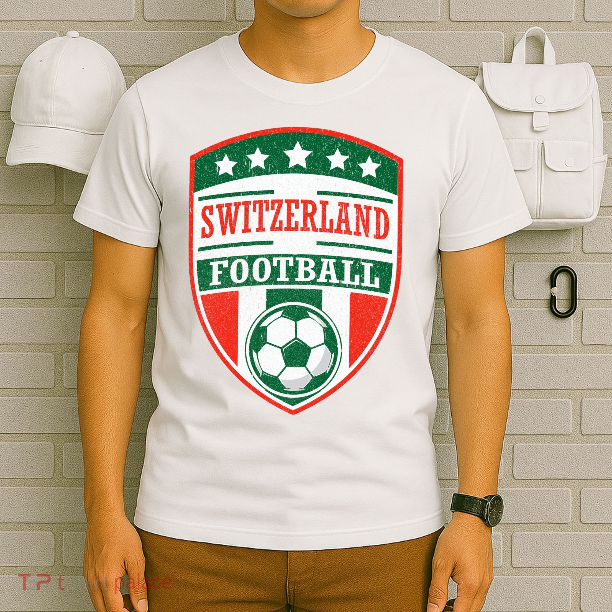 Switzerland Football Crest Soccer Ball Badge Shield T-Shirt