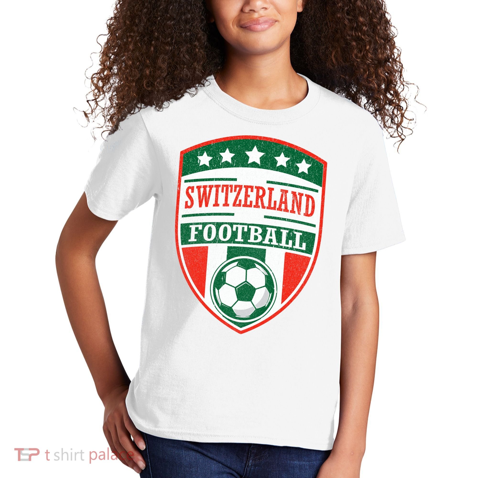 Switzerland Football Crest Soccer Ball Badge Shield Kids T-Shirt
