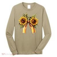 Sunflower Floral Coquette Bow Wildflowers Women Mother Day Long Sleeve Shirt thumb 0
