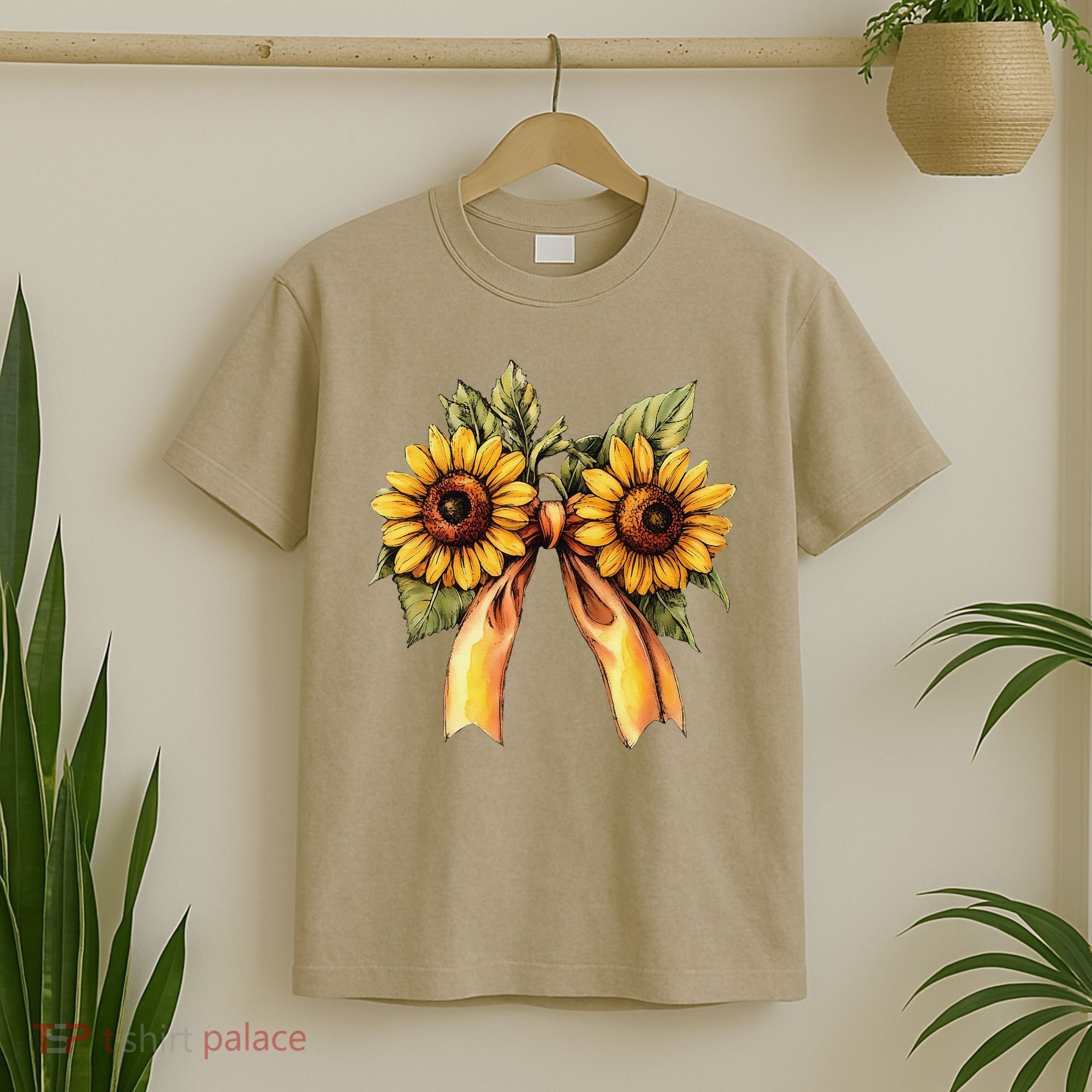 Sunflower Floral Coquette Bow Wildflowers Women Mother Day T-Shirt