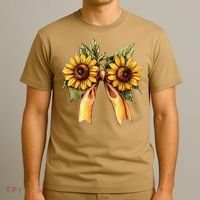 Sunflower Floral Coquette Bow Wildflowers Women Mother Day T-Shirt thumb 3