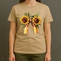Sunflower Floral Coquette Bow Wildflowers Women Mother Day T-Shirt thumb 4