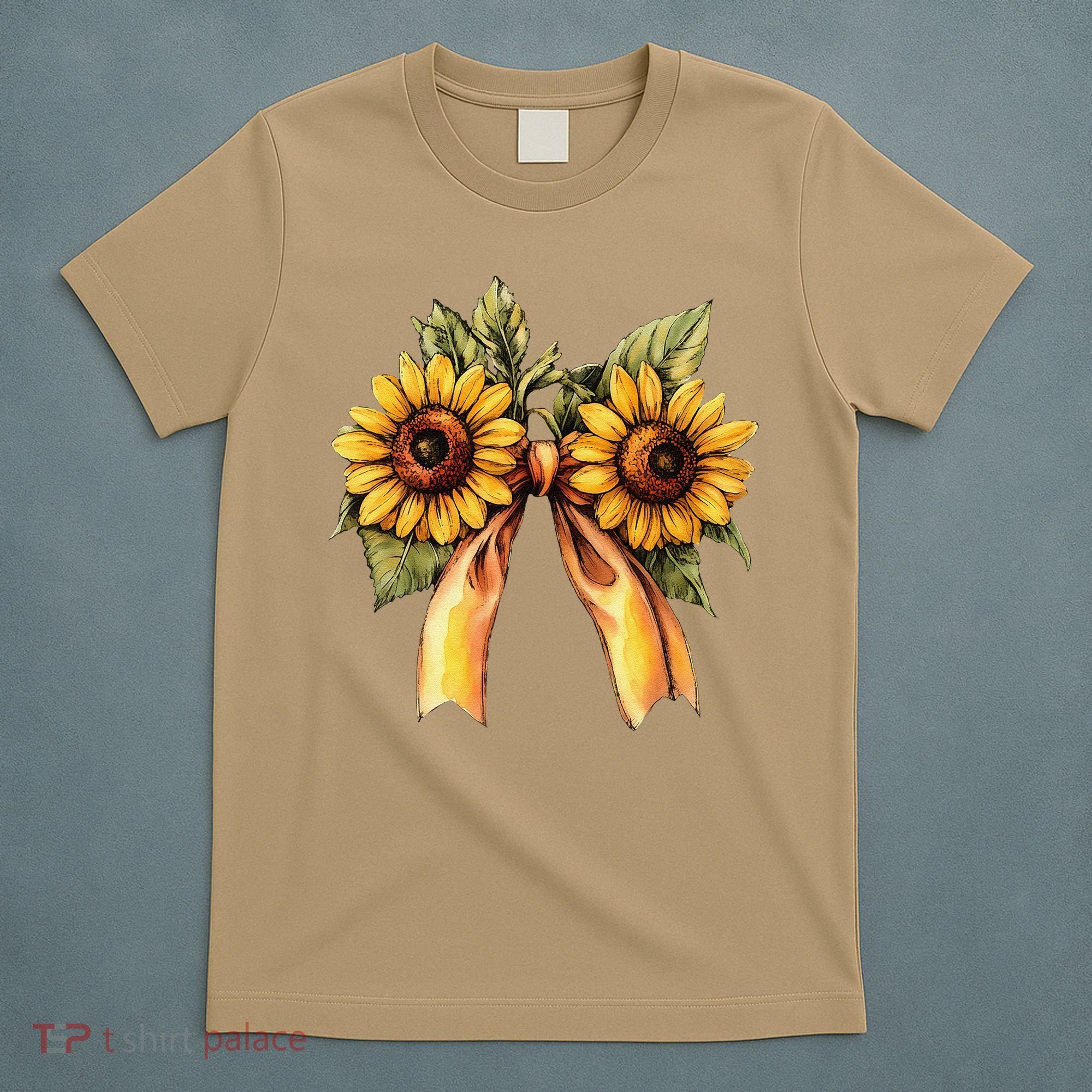 Sunflower Floral Coquette Bow Wildflowers Women Mother Day T-Shirt