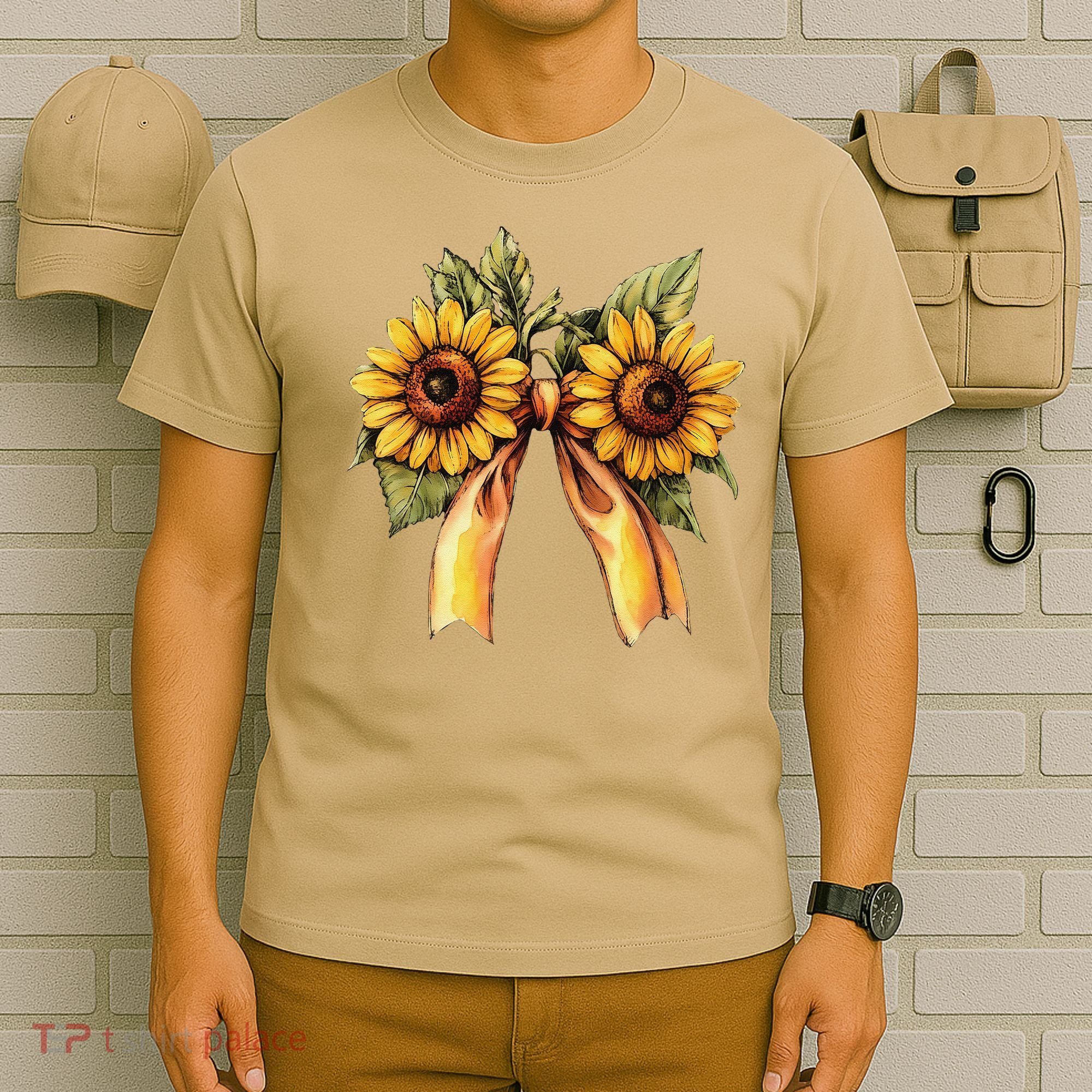 Sunflower Floral Coquette Bow Wildflowers Women Mother Day T-Shirt