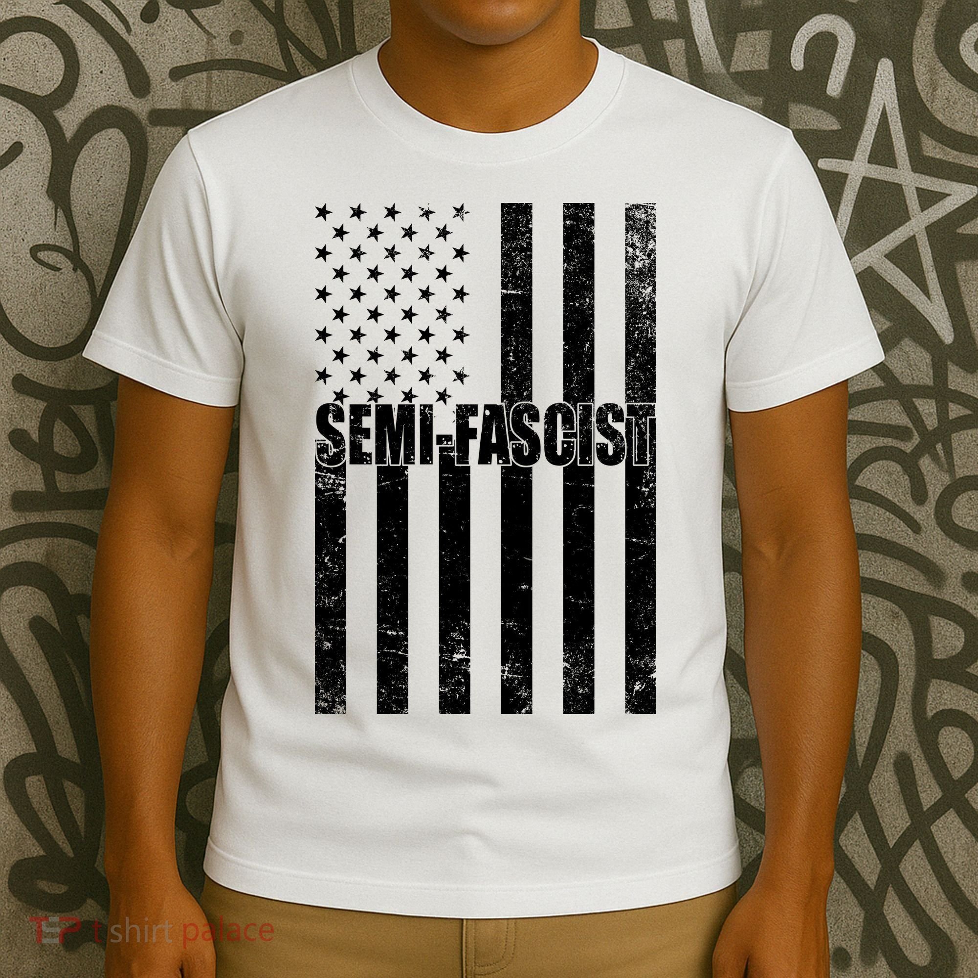 Semi Fascist Distressed USA American Flag T-Shirt