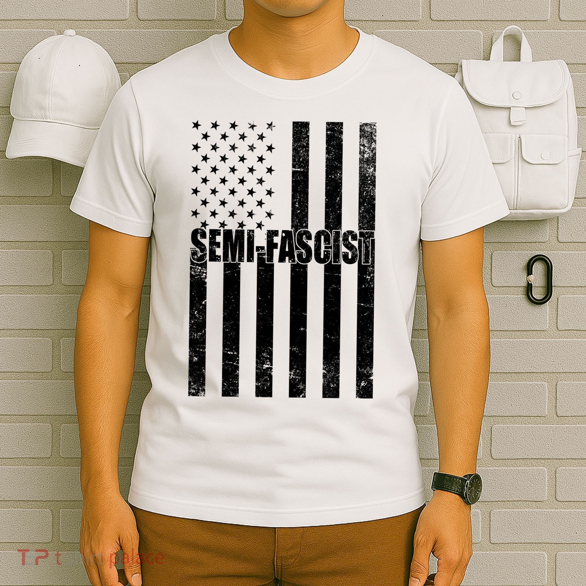 Semi Fascist Distressed USA American Flag T-Shirt