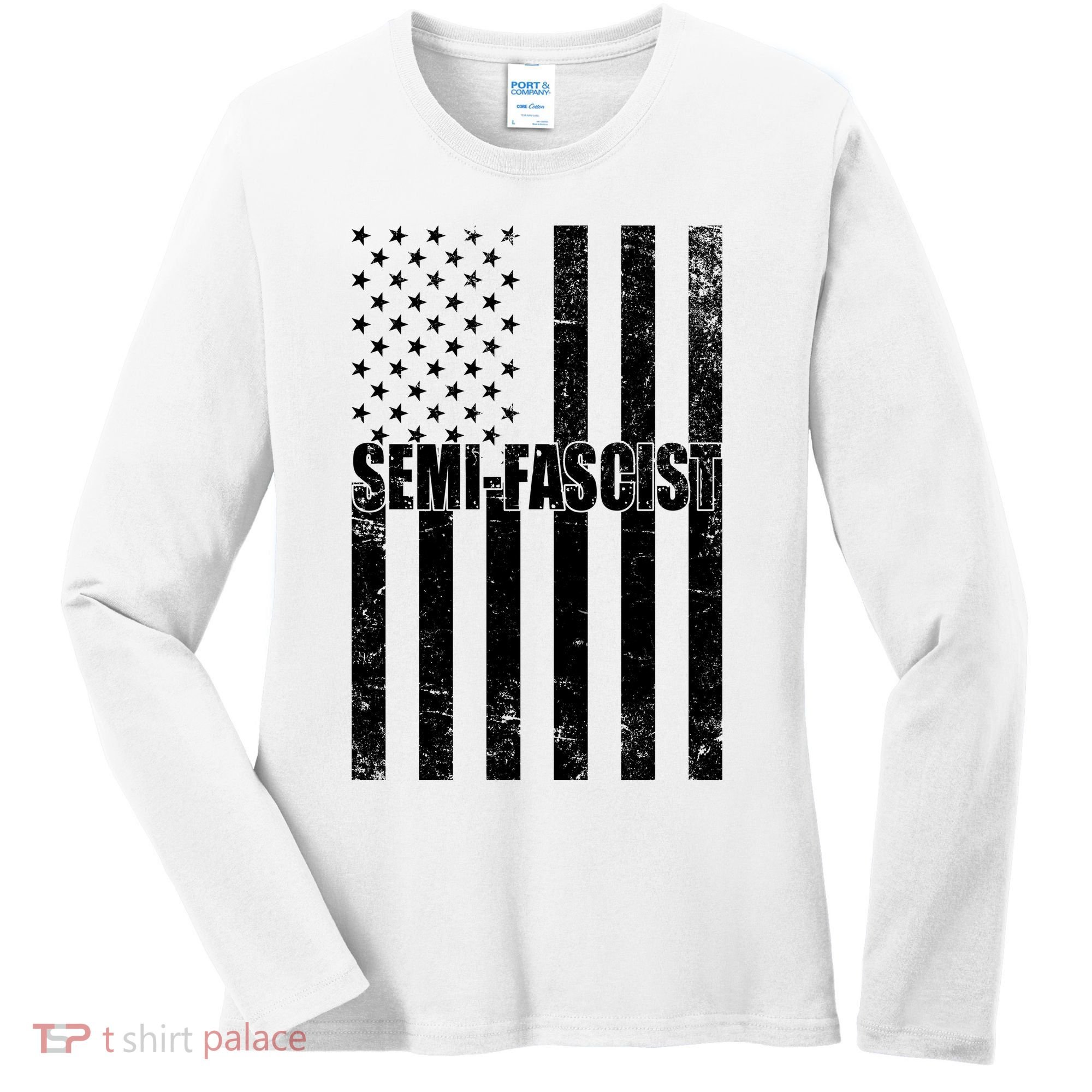Semi Fascist Distressed USA American Flag Women's Long Sleeve Shirt