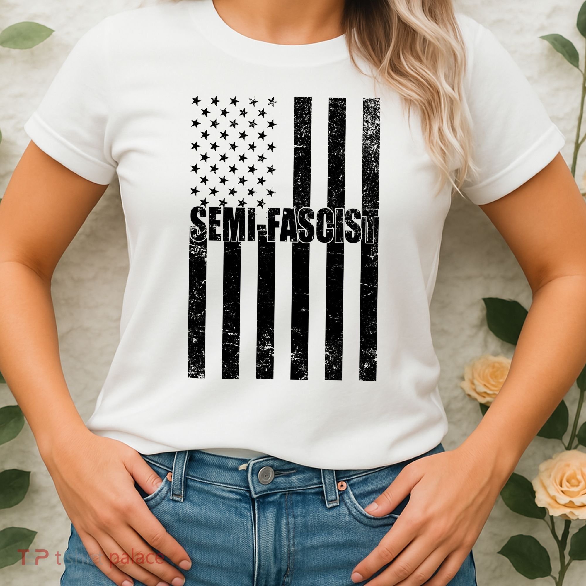 Semi Fascist Distressed USA American Flag Women's T-Shirt