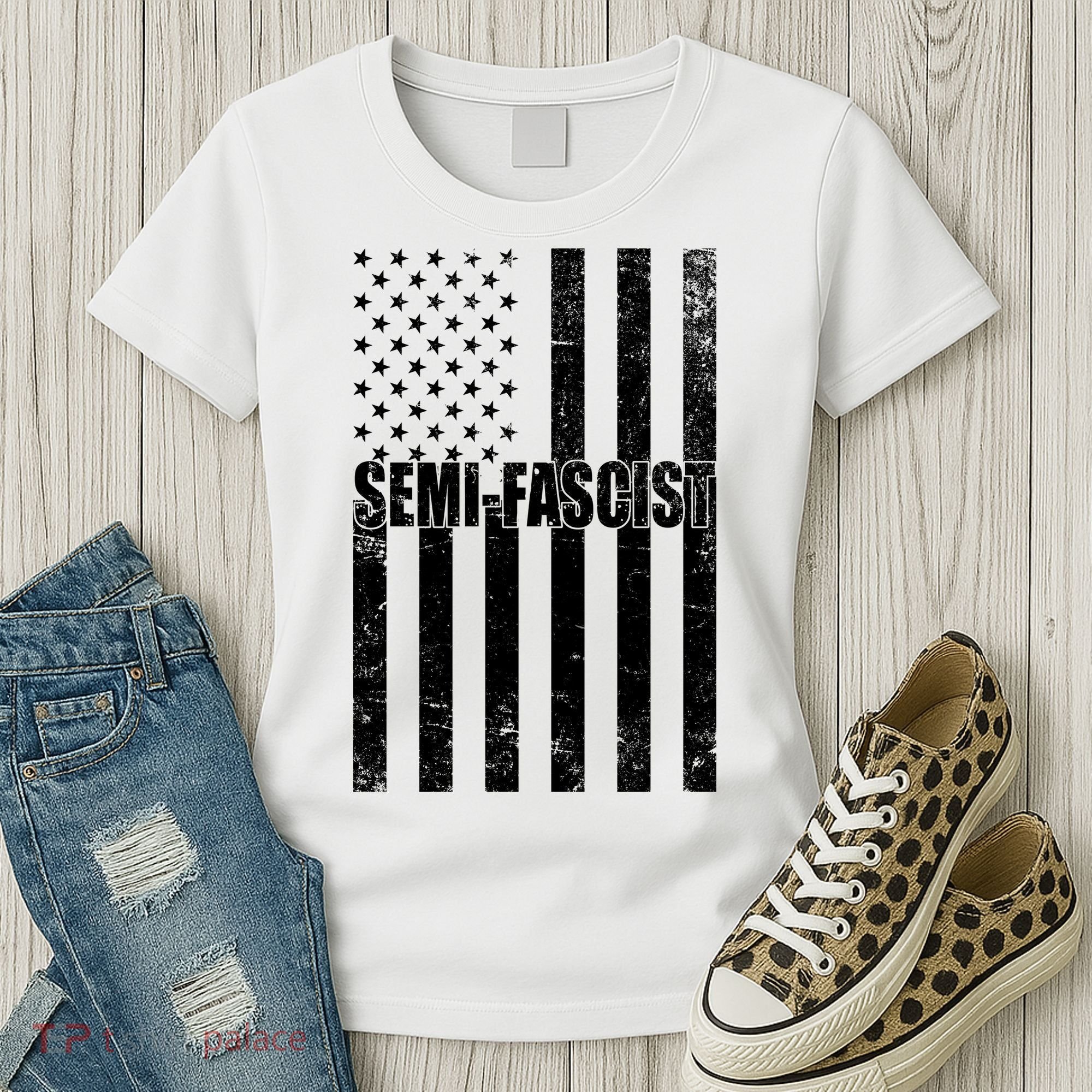 Semi Fascist Distressed USA American Flag Women's T-Shirt