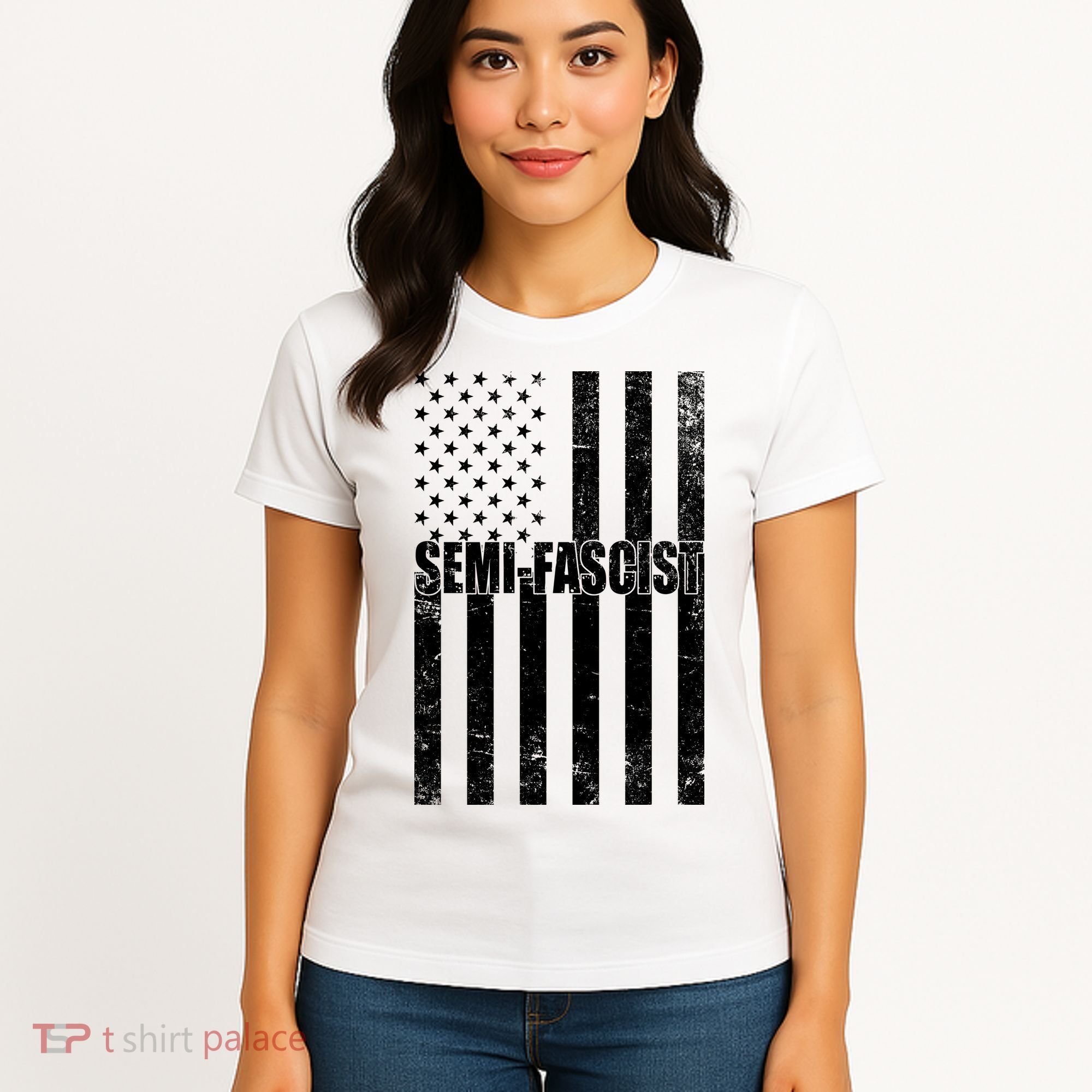 Semi Fascist Distressed USA American Flag Women's T-Shirt