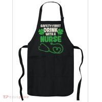 Safety First Drink With A Nurse Shamrock St Patricks Day Apron thumb 0