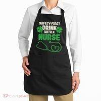 Safety First Drink With A Nurse Shamrock St Patricks Day Apron thumb 2