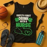 Safety First Drink With A Nurse Shamrock St Patricks Day Tank Top thumb 4