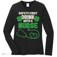 Safety First Drink With A Nurse Shamrock St Patricks Day Women's Long Sleeve Shirt thumb 0