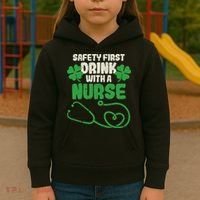 Safety First Drink With A Nurse Shamrock St Patricks Day Kids Hoodie thumb 3
