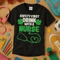 Safety First Drink With A Nurse Shamrock St Patricks Day Kids T-Shirt thumb 3