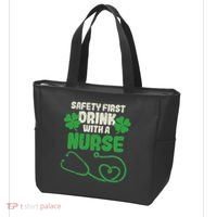 Safety First Drink With A Nurse Shamrock St Patricks Day Tote Bag thumb 3