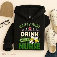 Safety First Drink With A Nurse Beer Drinking Team Saint Patrick's Day Hoodie thumb 4