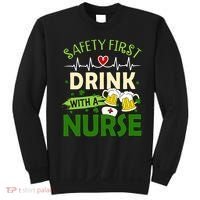 Safety First Drink With A Nurse Beer Drinking Team Saint Patrick's Day Sweatshirt thumb 0