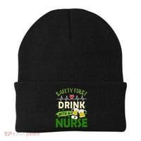 Safety First Drink With A Nurse Beer Drinking Team Saint Patrick's Day Beanie thumb 0