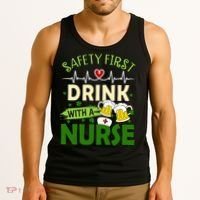Safety First Drink With A Nurse Beer Drinking Team Saint Patrick's Day Tank Top thumb 3